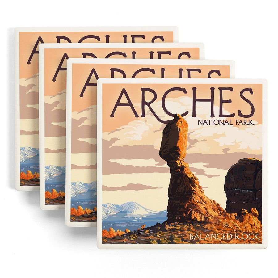 Arches National Park, Utah, Balanced Rock, Lantern Press Artwork, Coaster Set Coasters Lantern Press 