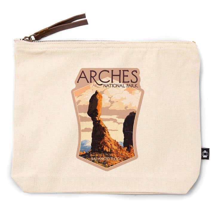Arches National Park, Utah, Balanced Rock,, Organic Cotton Zipper Pouch, Go Bag Go Bag Lantern Press 