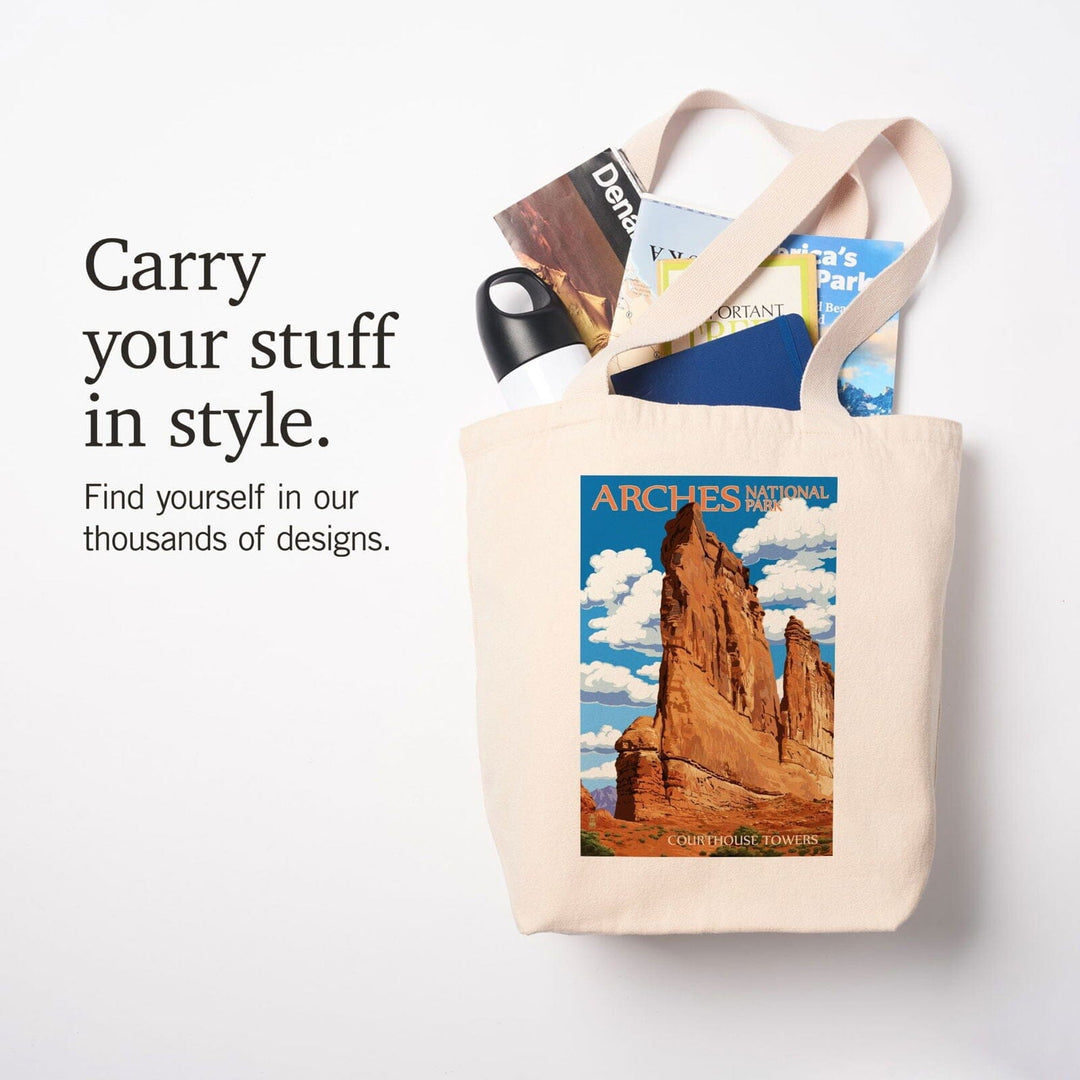 Arches National Park, Utah, Courthouse Towers, Lantern Press Artwork, Tote Bag Totes Lantern Press 