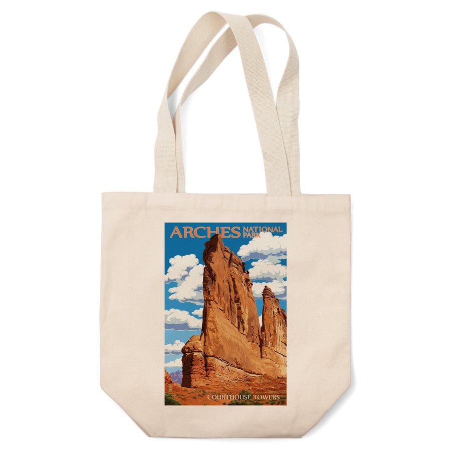 Arches National Park, Utah, Courthouse Towers, Lantern Press Artwork, Tote Bag Totes Lantern Press 