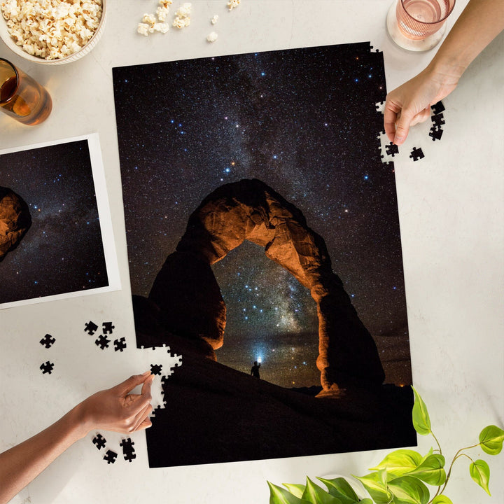 Arches National Park, Utah, Delicate Arch and Milky Way, Jigsaw Puzzle Puzzle Lantern Press 