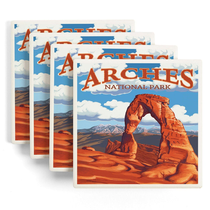 Arches National Park, Utah, Delicate Arch, Day Scene, Lantern Press Artwork, Coaster Set Coasters Lantern Press 