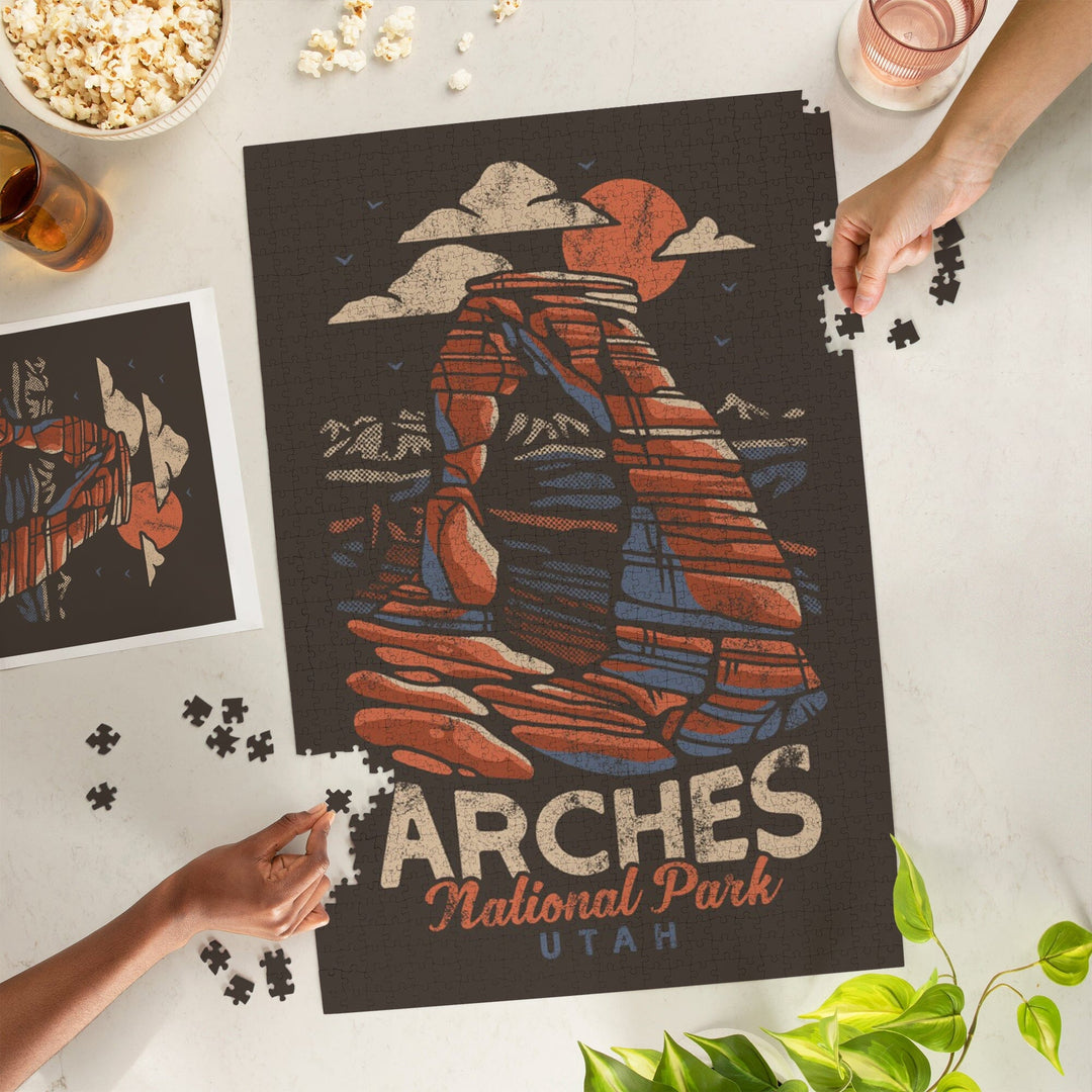 Arches National Park, Utah, Delicate Arch, Distressed Vector, Jigsaw Puzzle Puzzle Lantern Press 