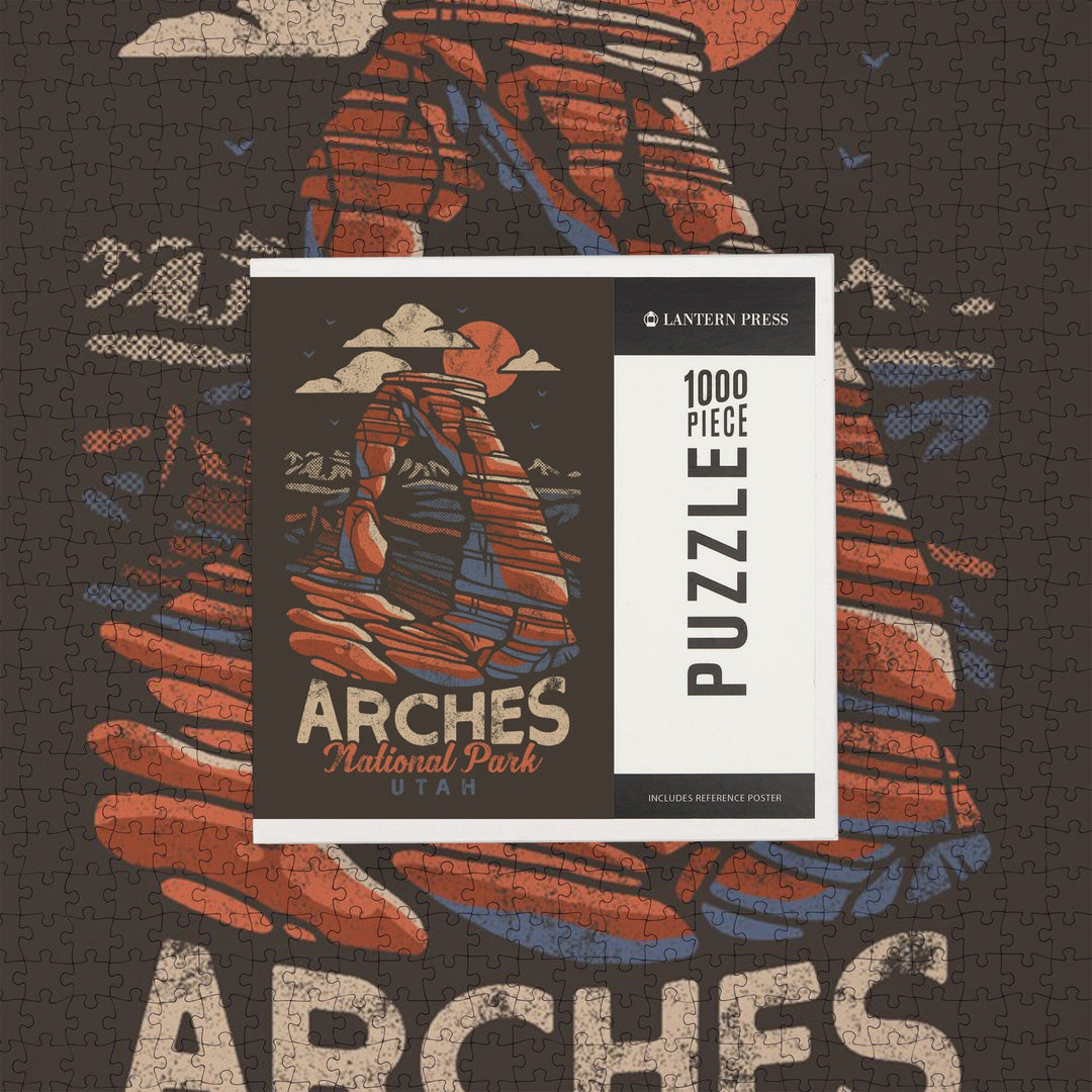 Arches National Park, Utah, Delicate Arch, Distressed Vector, Jigsaw Puzzle Puzzle Lantern Press 