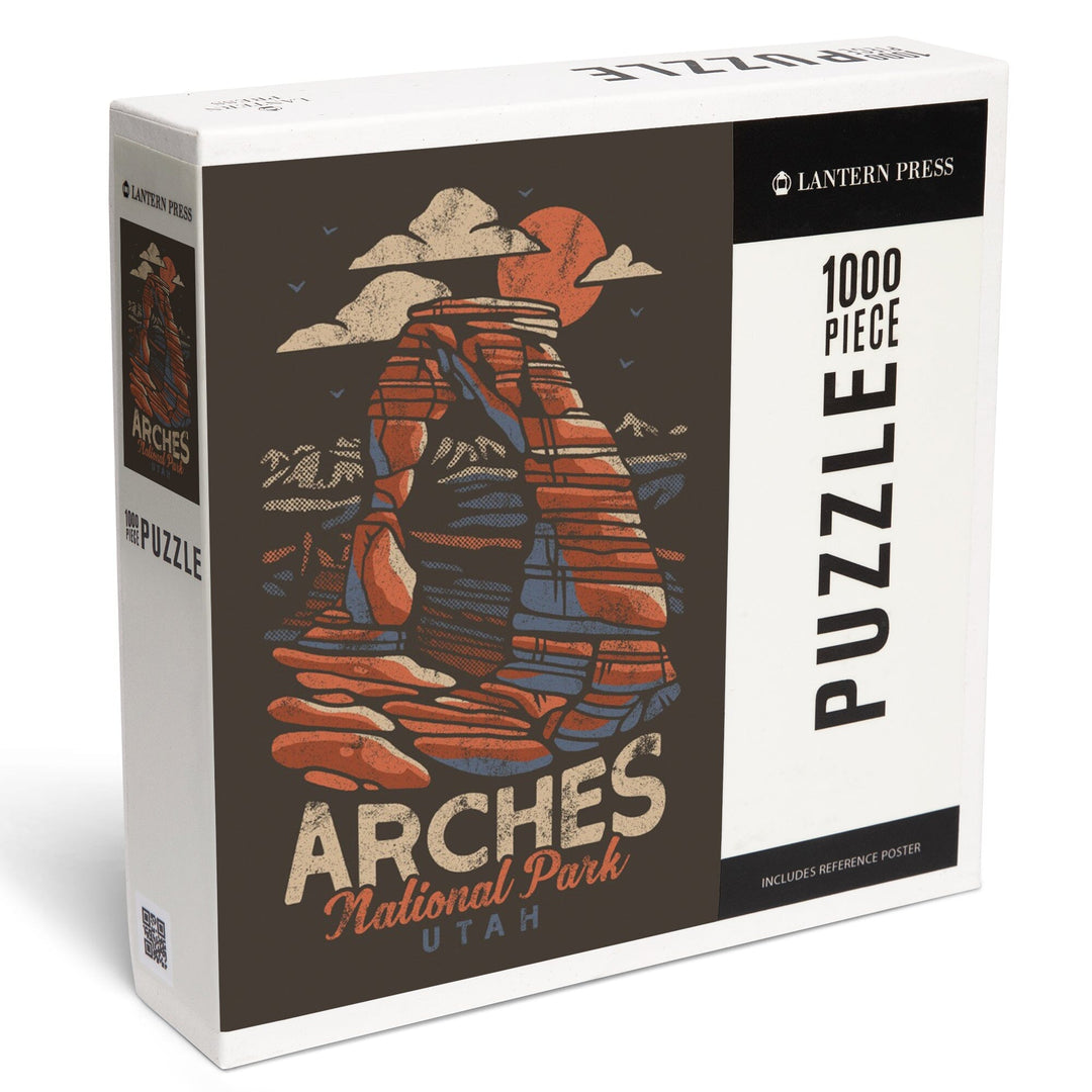 Arches National Park, Utah, Delicate Arch, Distressed Vector, Jigsaw Puzzle Puzzle Lantern Press 