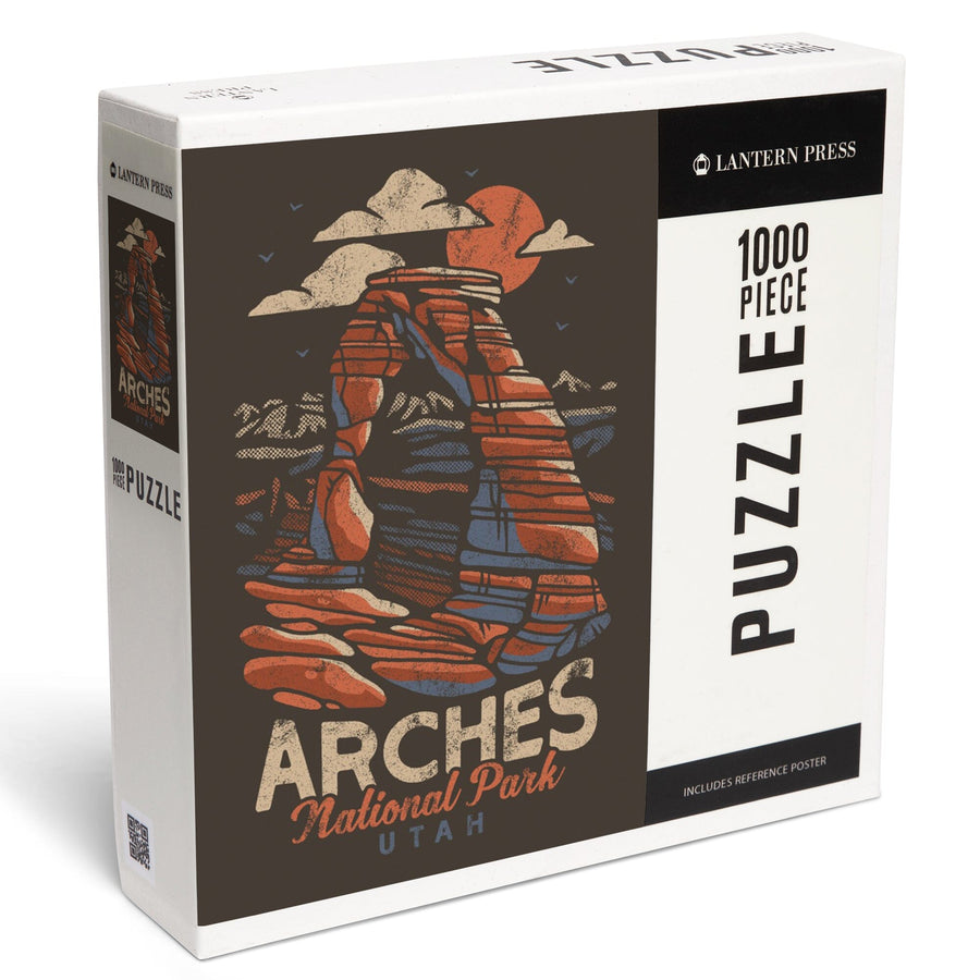 Arches National Park, Utah, Delicate Arch, Distressed Vector, Jigsaw Puzzle Puzzle Lantern Press 