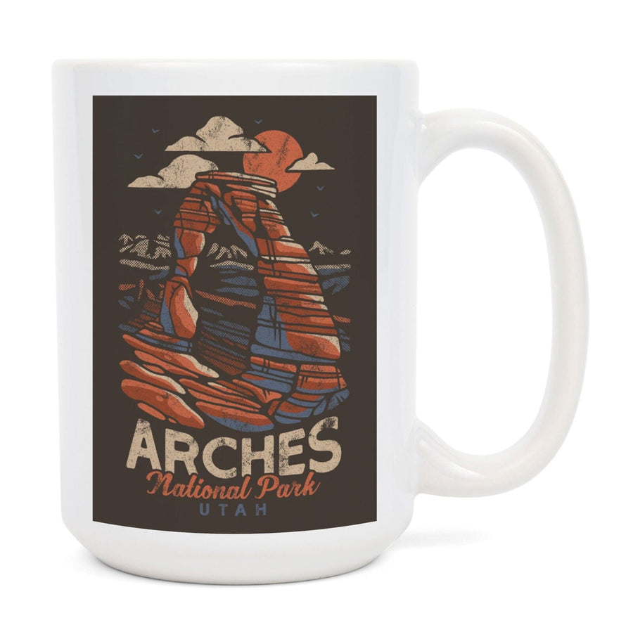 Arches National Park, Utah, Delicate Arch, Distressed Vector, Lantern Press Artwork, Ceramic Mug Mugs Lantern Press 