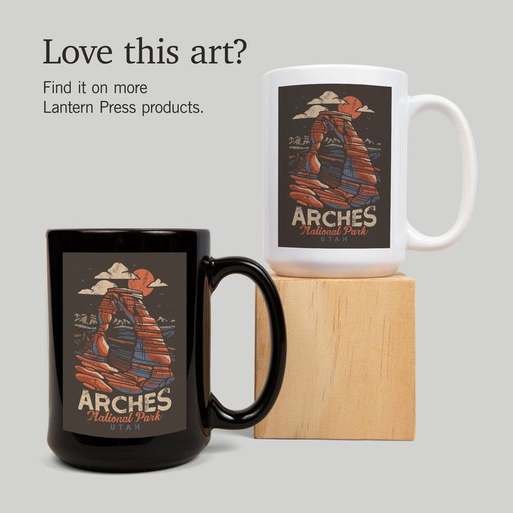 Arches National Park, Utah, Delicate Arch, Distressed Vector, Lantern Press Artwork, Ceramic Mug Mugs Lantern Press 