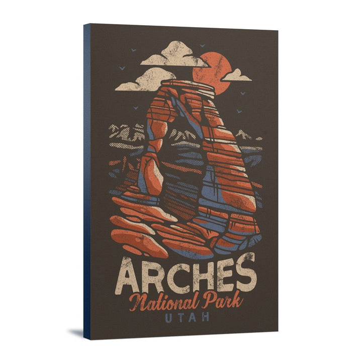 Arches National Park, Utah, Delicate Arch, Distressed Vector, Lantern Press Artwork, Stretched Canvas Canvas Lantern Press 