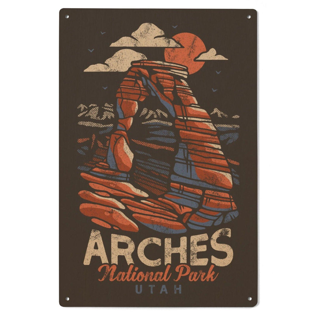 Arches National Park, Utah, Delicate Arch, Distressed Vector, Lantern Press Artwork, Wood Signs and Postcards Wood Lantern Press 