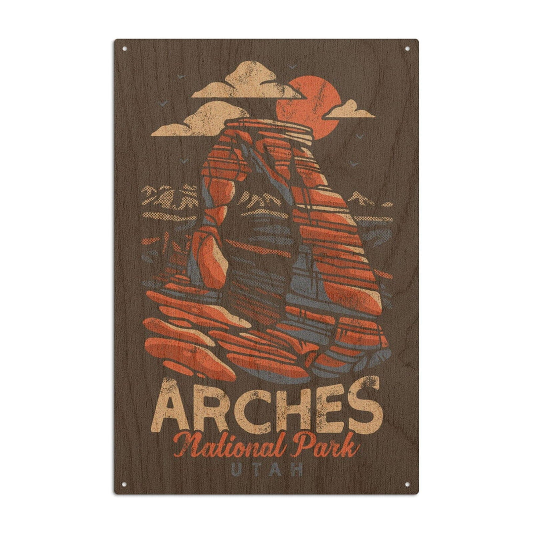 Arches National Park, Utah, Delicate Arch, Distressed Vector, Lantern Press Artwork, Wood Signs and Postcards Wood Lantern Press 