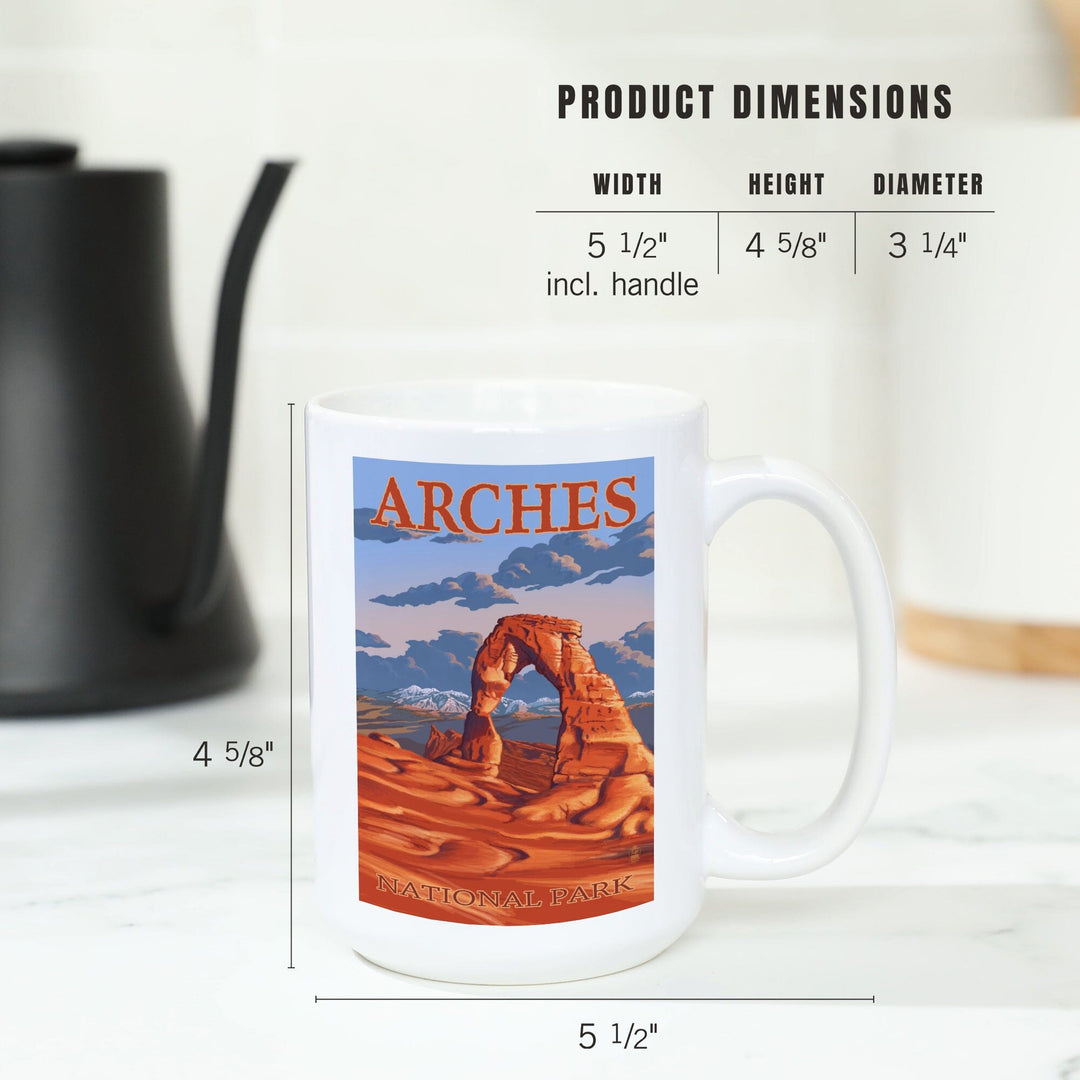 Arches National Park, Utah, Delicate Arch Illustration, Lantern Press Artwork, Ceramic Mug Mugs Lantern Press 