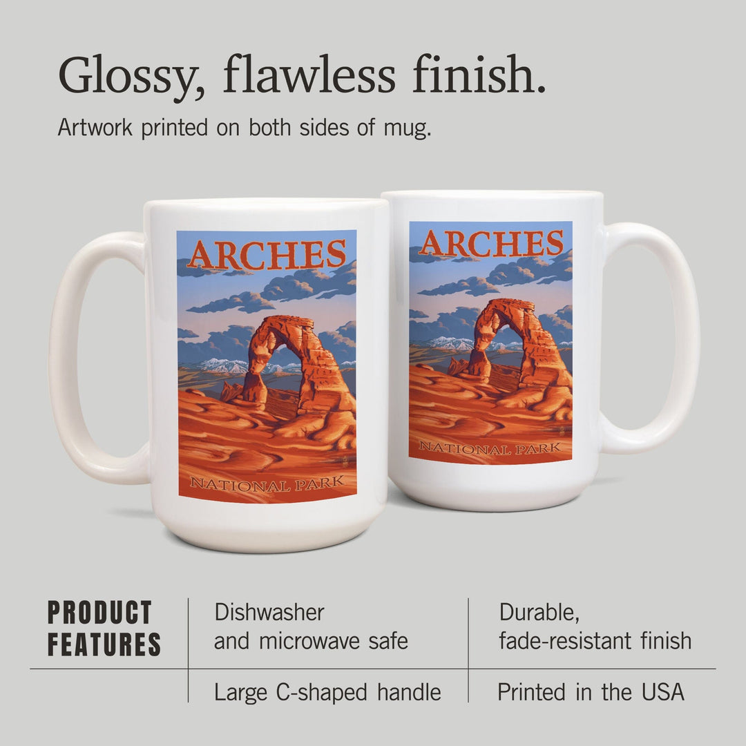 Arches National Park, Utah, Delicate Arch Illustration, Lantern Press Artwork, Ceramic Mug Mugs Lantern Press 