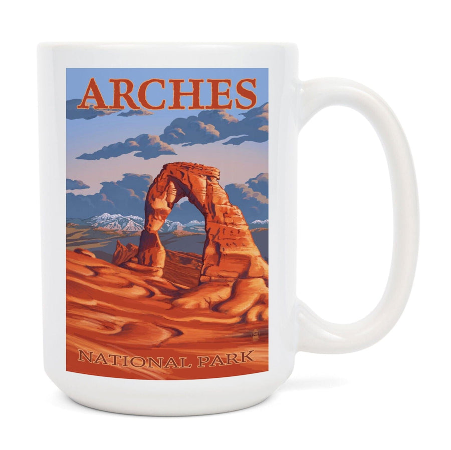 Arches National Park, Utah, Delicate Arch Illustration, Lantern Press Artwork, Ceramic Mug Mugs Lantern Press 