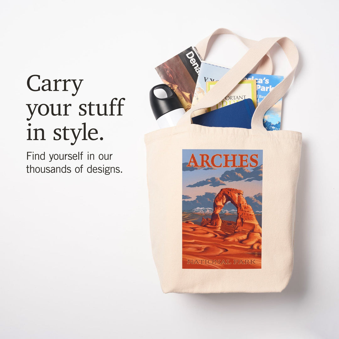 Arches National Park, Utah, Delicate Arch Illustration, Lantern Press Artwork, Tote Bag Totes Lantern Press 