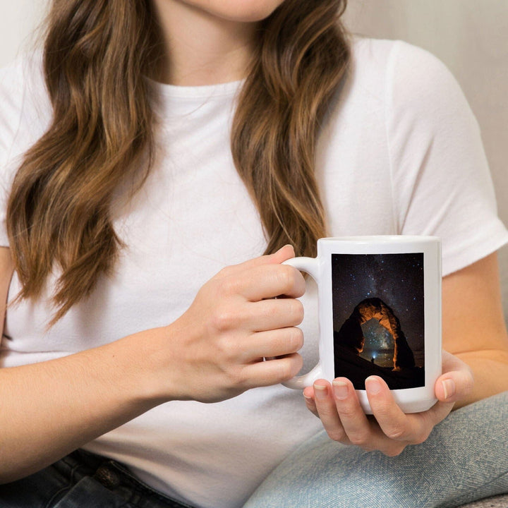 Arches National Park, Utah, Delicate Arch & Milky Way, Lantern Press Photography, Ceramic Mug Mugs Lantern Press 