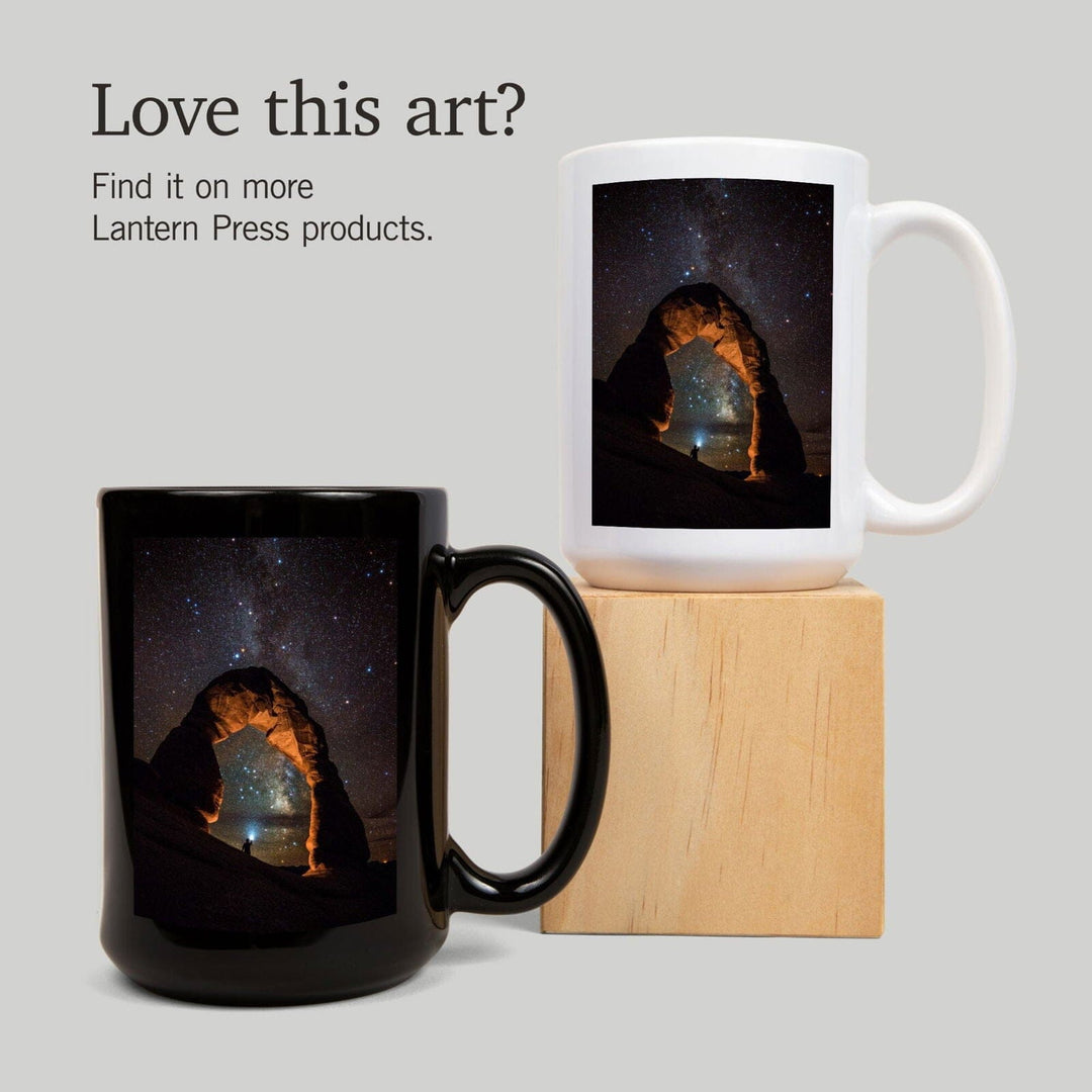 Arches National Park, Utah, Delicate Arch & Milky Way, Lantern Press Photography, Ceramic Mug Mugs Lantern Press 