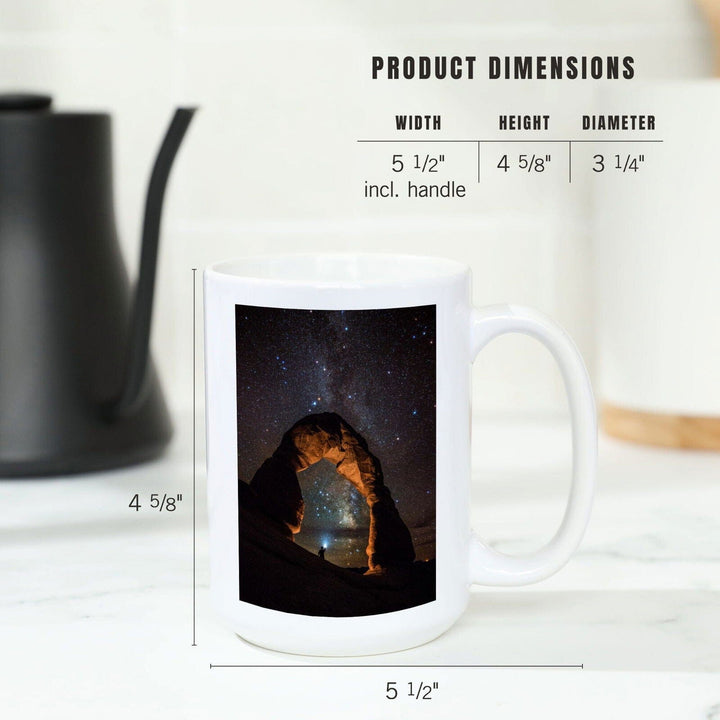 Arches National Park, Utah, Delicate Arch & Milky Way, Lantern Press Photography, Ceramic Mug Mugs Lantern Press 