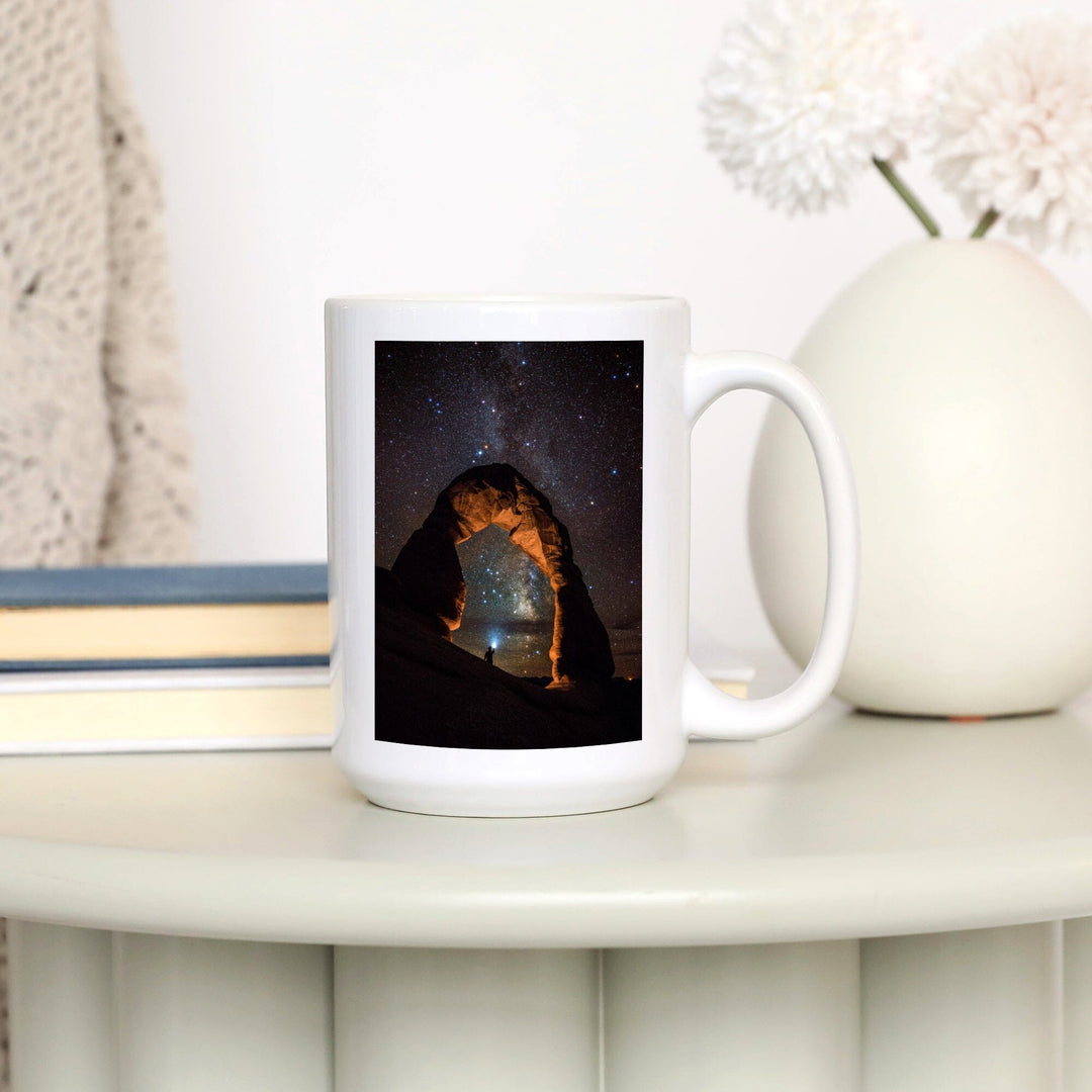 Arches National Park, Utah, Delicate Arch & Milky Way, Lantern Press Photography, Ceramic Mug Mugs Lantern Press 