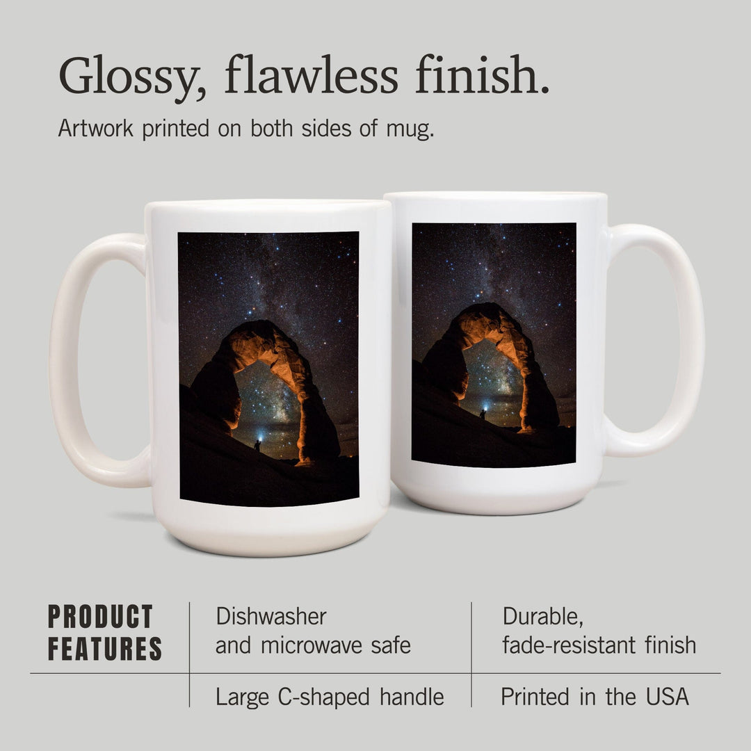 Arches National Park, Utah, Delicate Arch & Milky Way, Lantern Press Photography, Ceramic Mug Mugs Lantern Press 