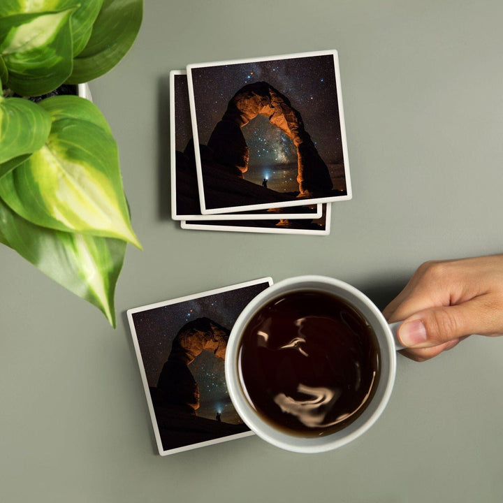 Arches National Park, Utah, Delicate Arch & Milky Way, Lantern Press Photography, Coaster Set Coasters Lantern Press 