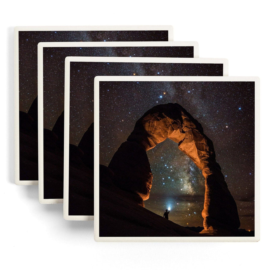 Arches National Park, Utah, Delicate Arch & Milky Way, Lantern Press Photography, Coaster Set Coasters Lantern Press 