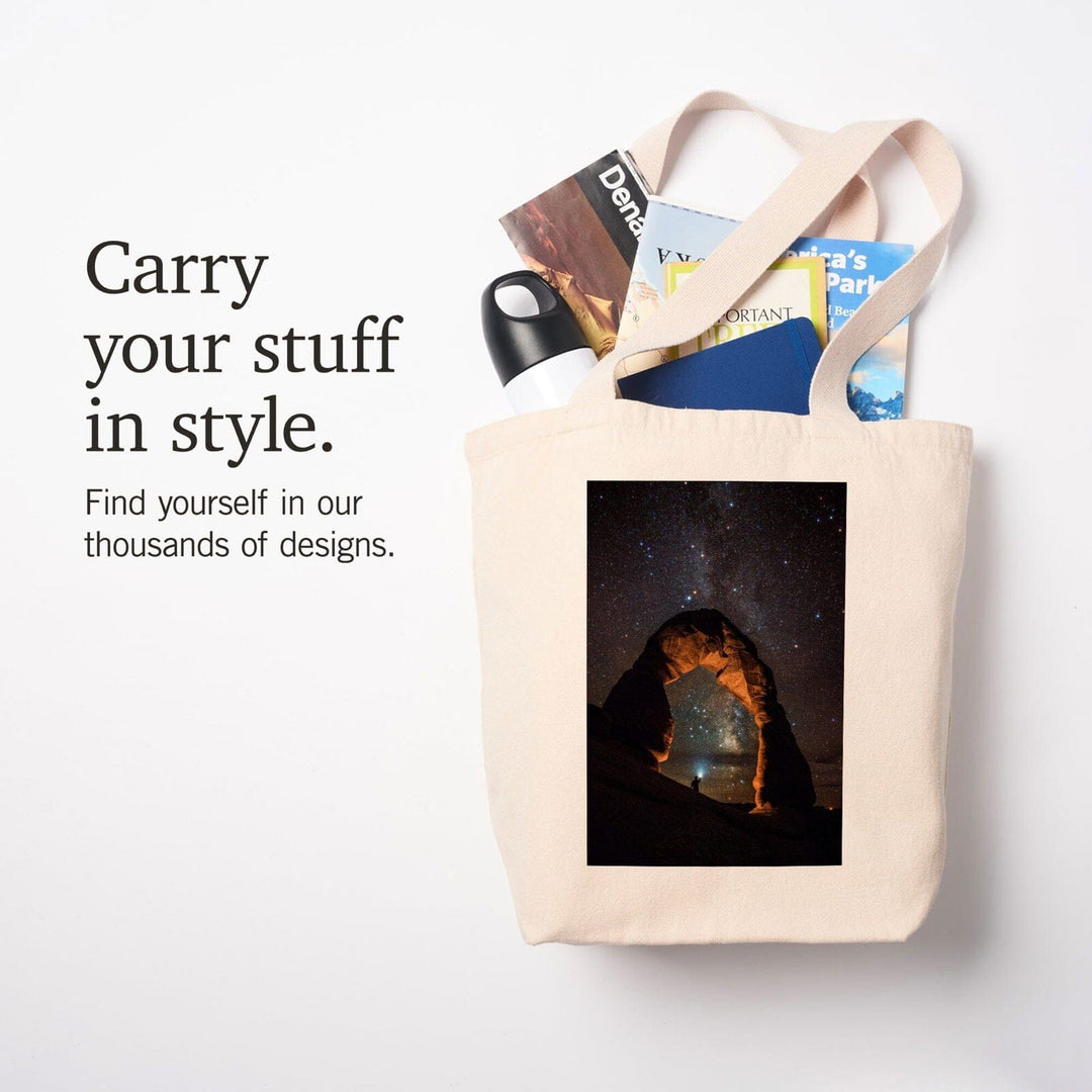 Arches National Park, Utah, Delicate Arch & Milky Way, Lantern Press Photography, Tote Bag Totes Lantern Press 