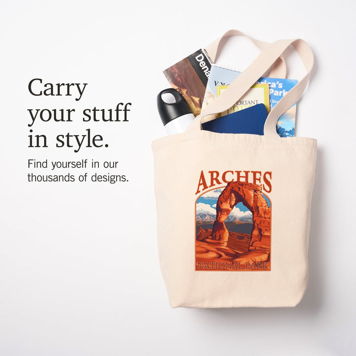 Arches National Park, Utah, Delicate Arch, Painterly Series, Contour, Lantern Press Artwork, Tote Bag Totes Lantern Press 