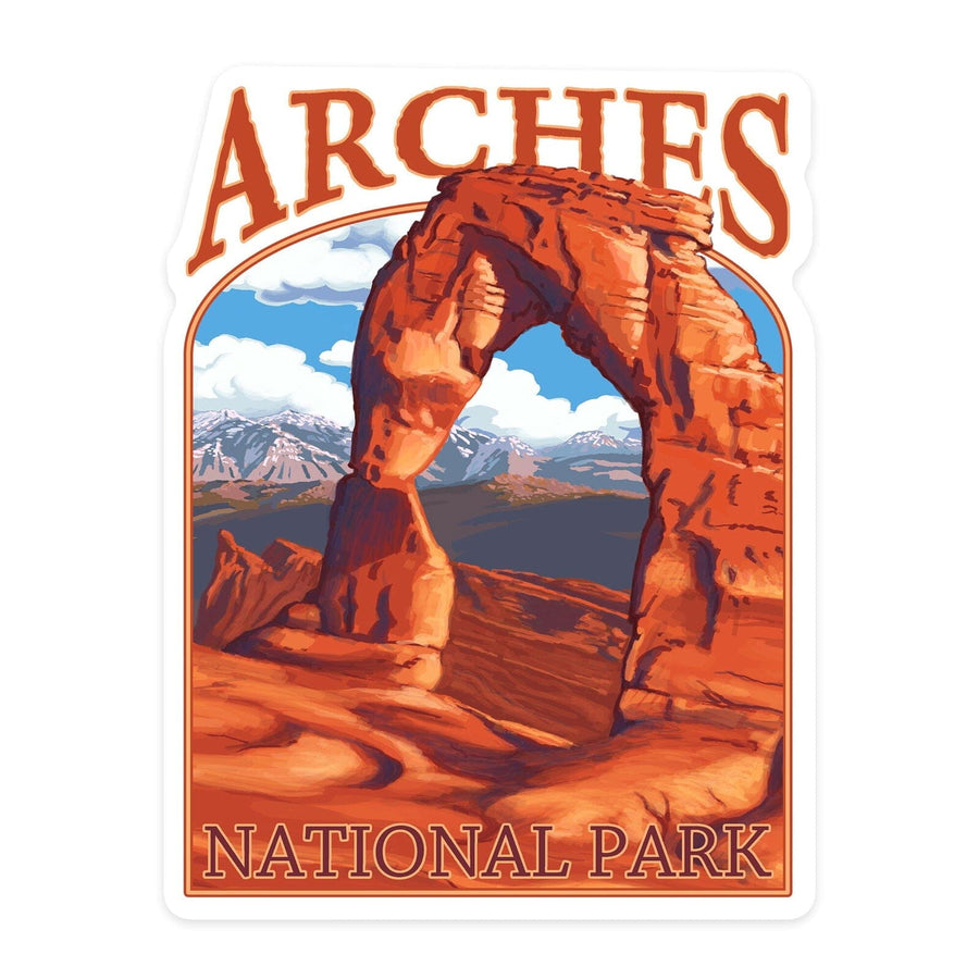 Arches National Park, Utah, Delicate Arch, Painterly Series, Contour, Lantern Press Artwork, Vinyl Sticker Sticker Lantern Press 