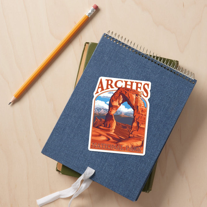 Arches National Park, Utah, Delicate Arch, Painterly Series, Contour, Lantern Press Artwork, Vinyl Sticker Sticker Lantern Press 