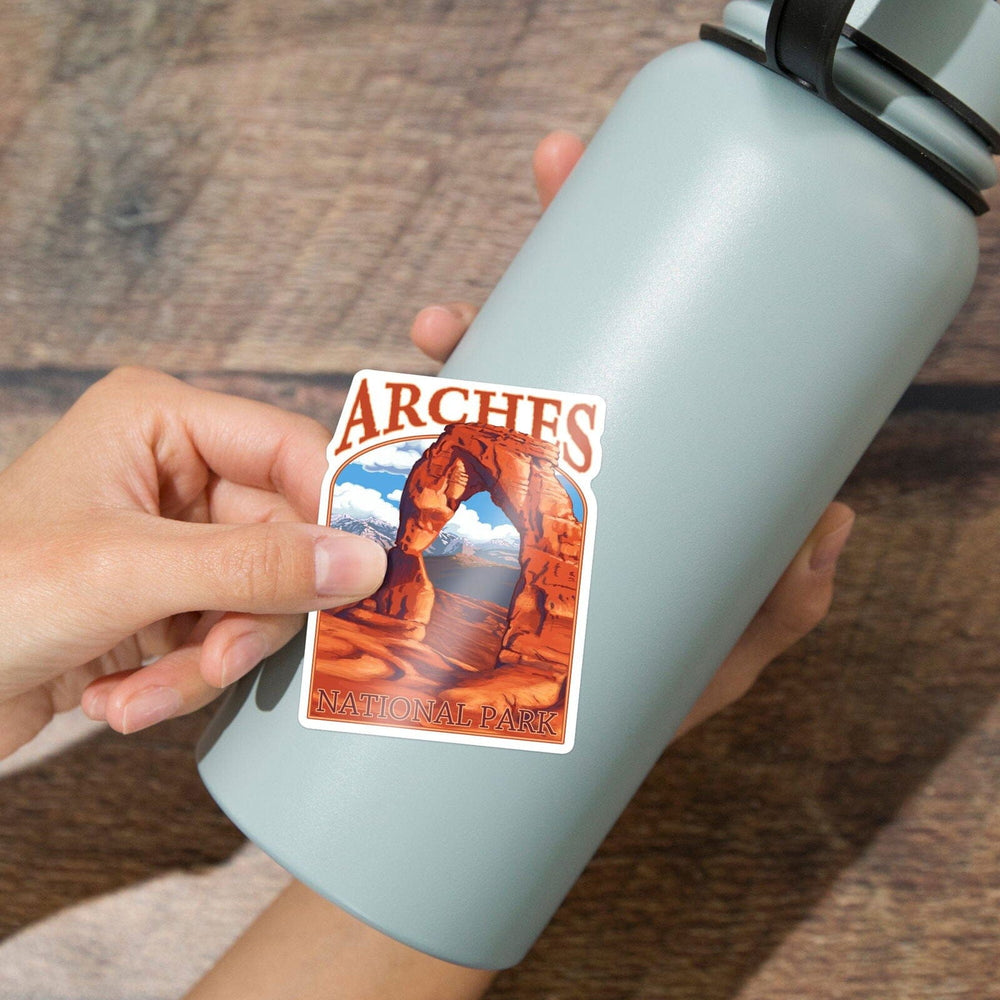 Arches National Park, Utah, Delicate Arch, Painterly Series, Contour, Lantern Press Artwork, Vinyl Sticker Sticker Lantern Press 