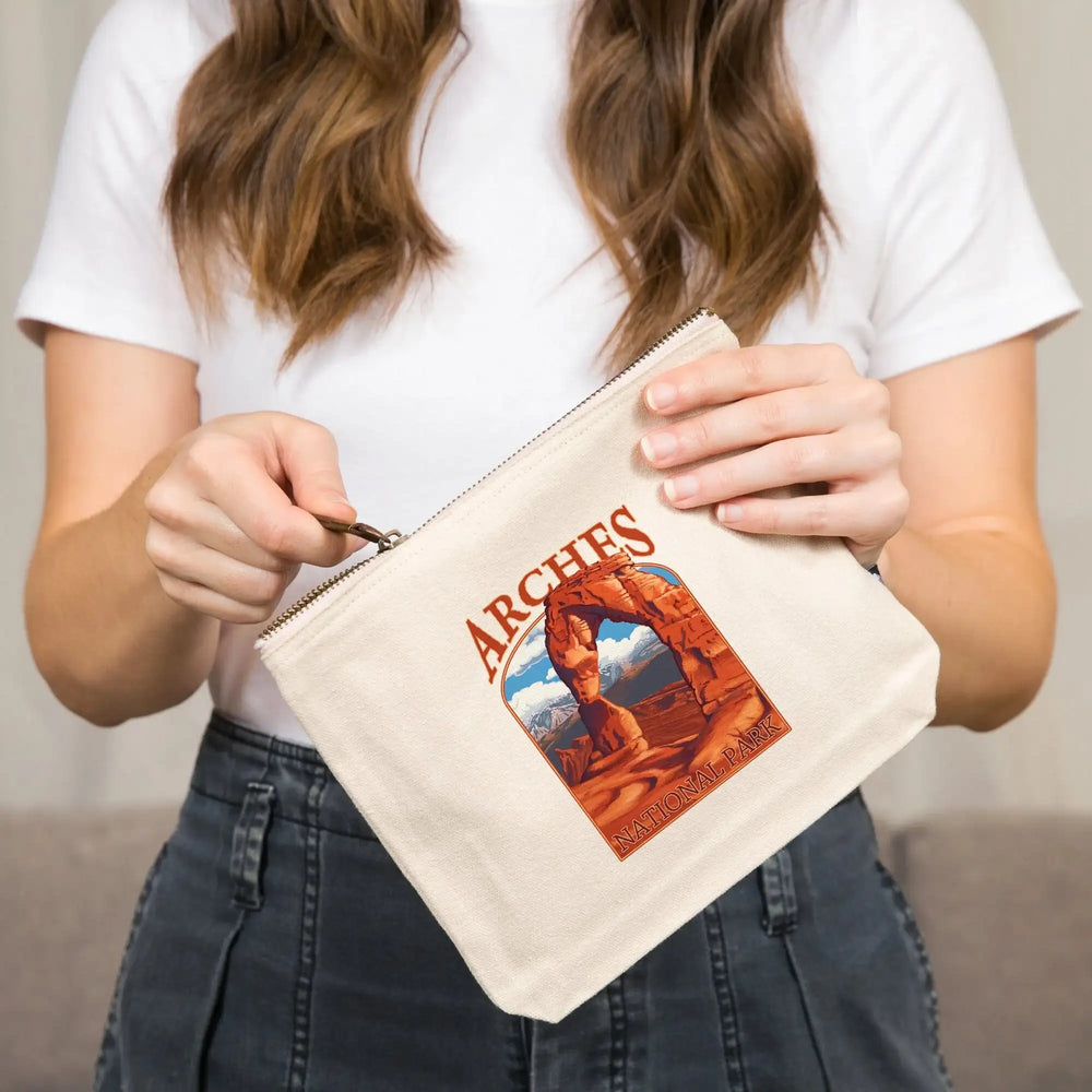 Arches National Park, Utah, Delicate Arch, Painterly Series,, Organic Cotton Zipper Pouch, Go Bag Go Bag Lantern Press 