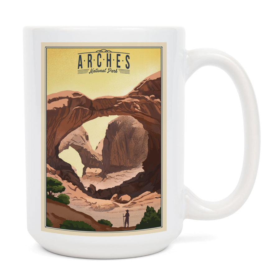 Arches National Park, Utah, Double Arch, Litho, Lantern Press Artwork, Ceramic Mug Mugs Lantern Press 