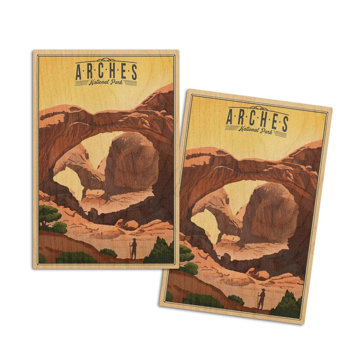 Arches National Park, Utah, Double Arch, Litho, Lantern Press Artwork, Wood Signs and Postcards Wood Lantern Press 