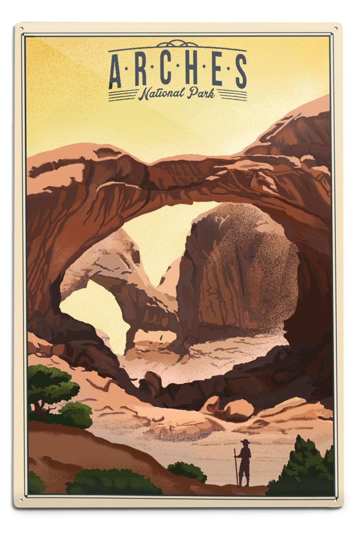 Arches National Park, Utah, Double Arch, Litho, Metal Signs Metal Lantern Press 12x18 Metal Sign 