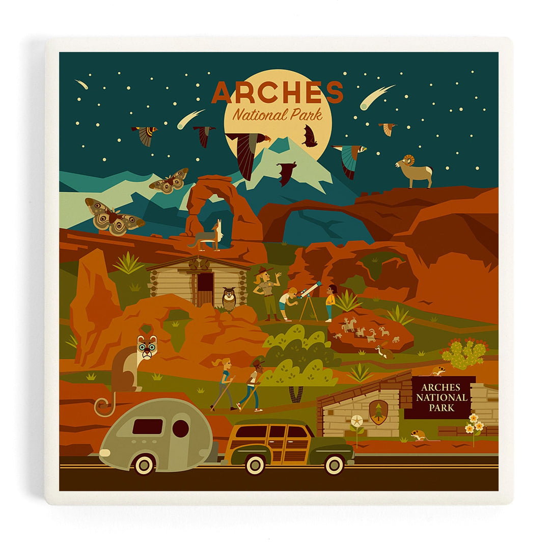 Arches National Park, Utah, Geometric National Park Series, Night Scene, Coasters Coasters Lantern Press 