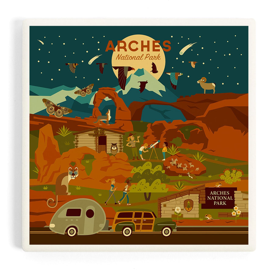 Arches National Park, Utah, Geometric National Park Series, Night Scene, Coasters Coasters Lantern Press 