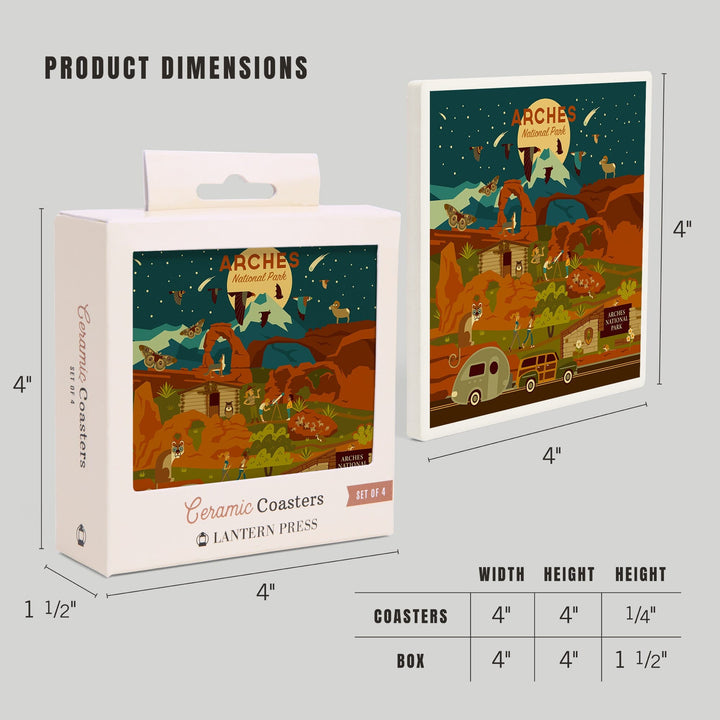 Arches National Park, Utah, Geometric National Park Series, Night Scene, Coasters Coasters Lantern Press 