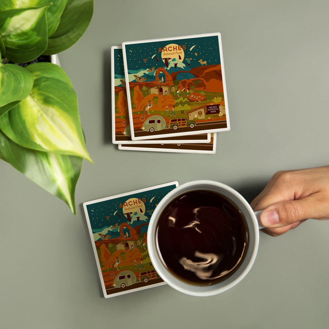 Arches National Park, Utah, Geometric National Park Series, Night Scene, Coasters Coasters Lantern Press 