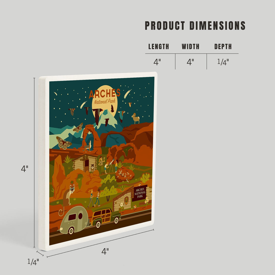 Arches National Park, Utah, Geometric National Park Series, Night Scene, Coasters Coasters Lantern Press 