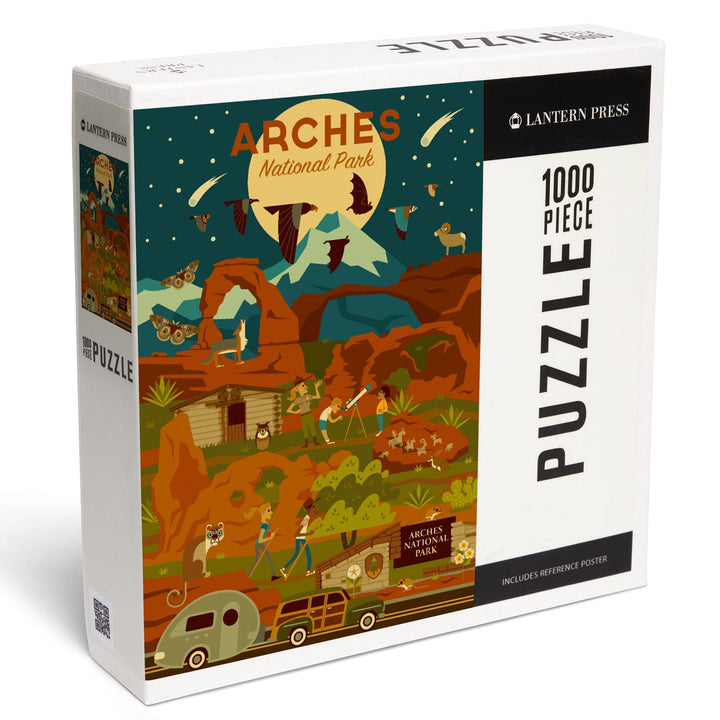 Arches National Park, Utah, Geometric National Park Series, Night Scene, Jigsaw Puzzle Puzzle Lantern Press 