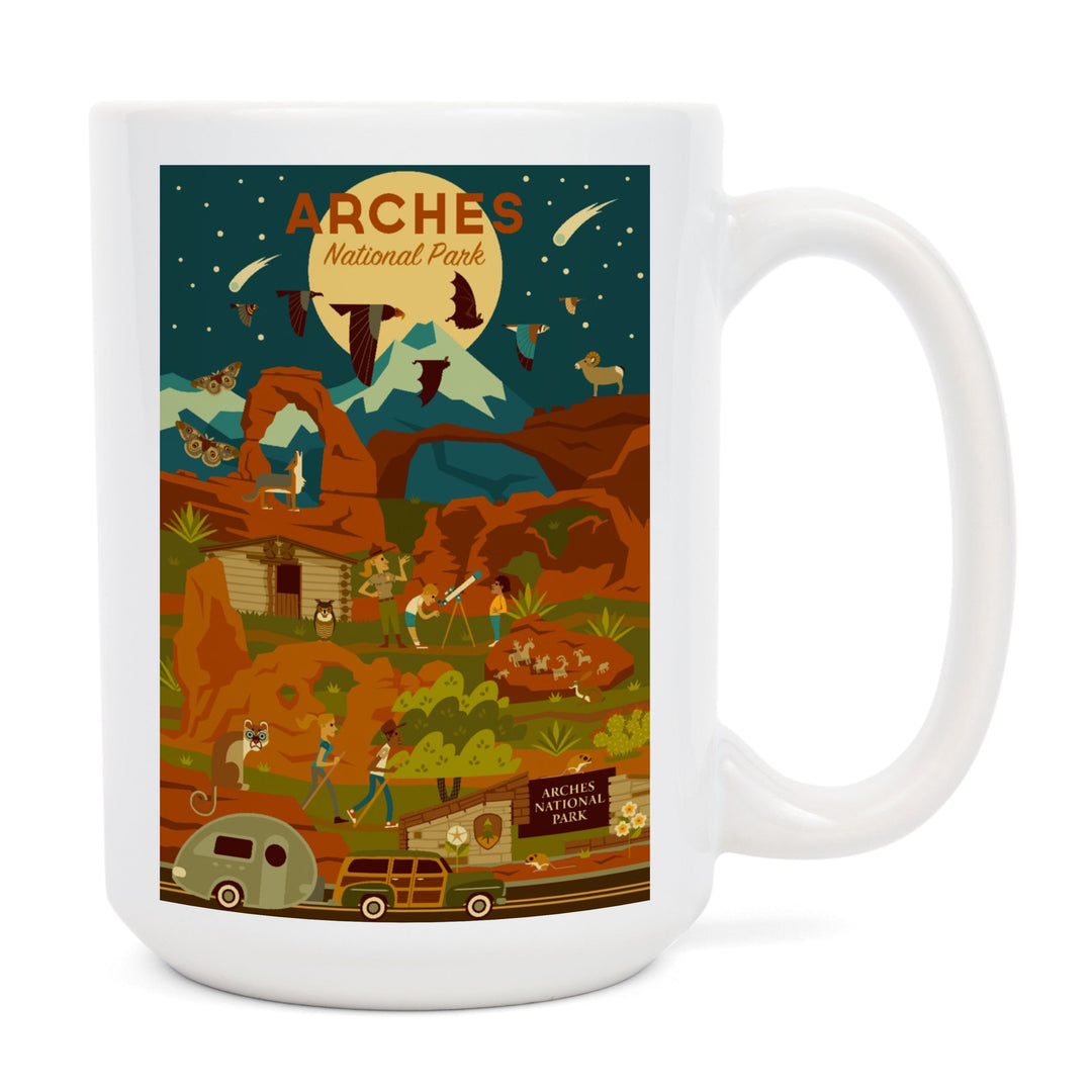 Arches National Park, Utah, Geometric National Park Series, Night Scene, Lantern Press Artwork, Ceramic Mug Mugs Lantern Press 