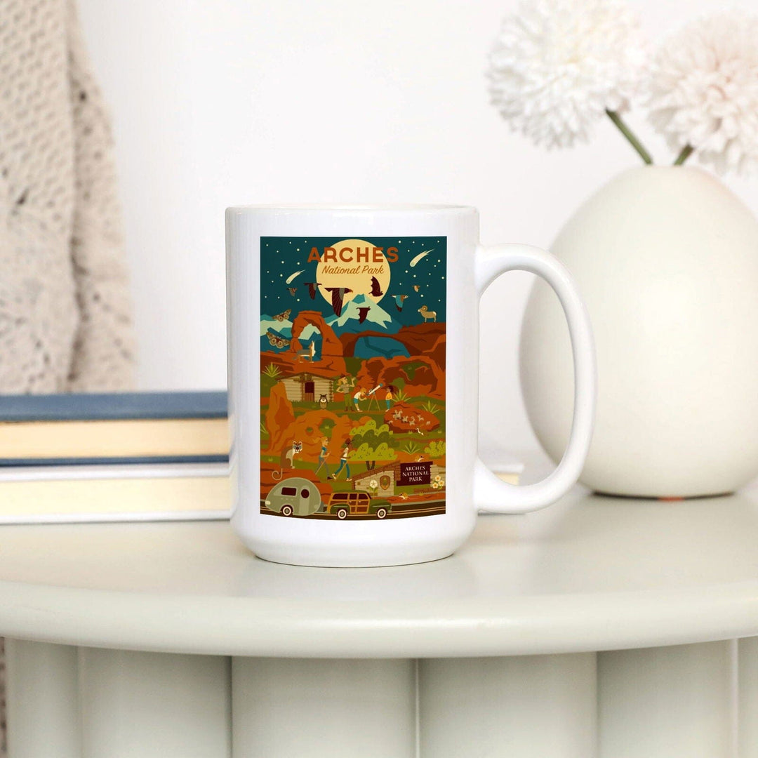 Arches National Park, Utah, Geometric National Park Series, Night Scene, Lantern Press Artwork, Ceramic Mug Mugs Lantern Press 