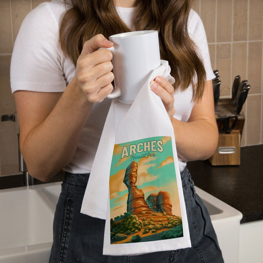 Arches National Park, Utah, Oil Painting, Organic Cotton Kitchen Tea Towels Kitchen Lantern Press 