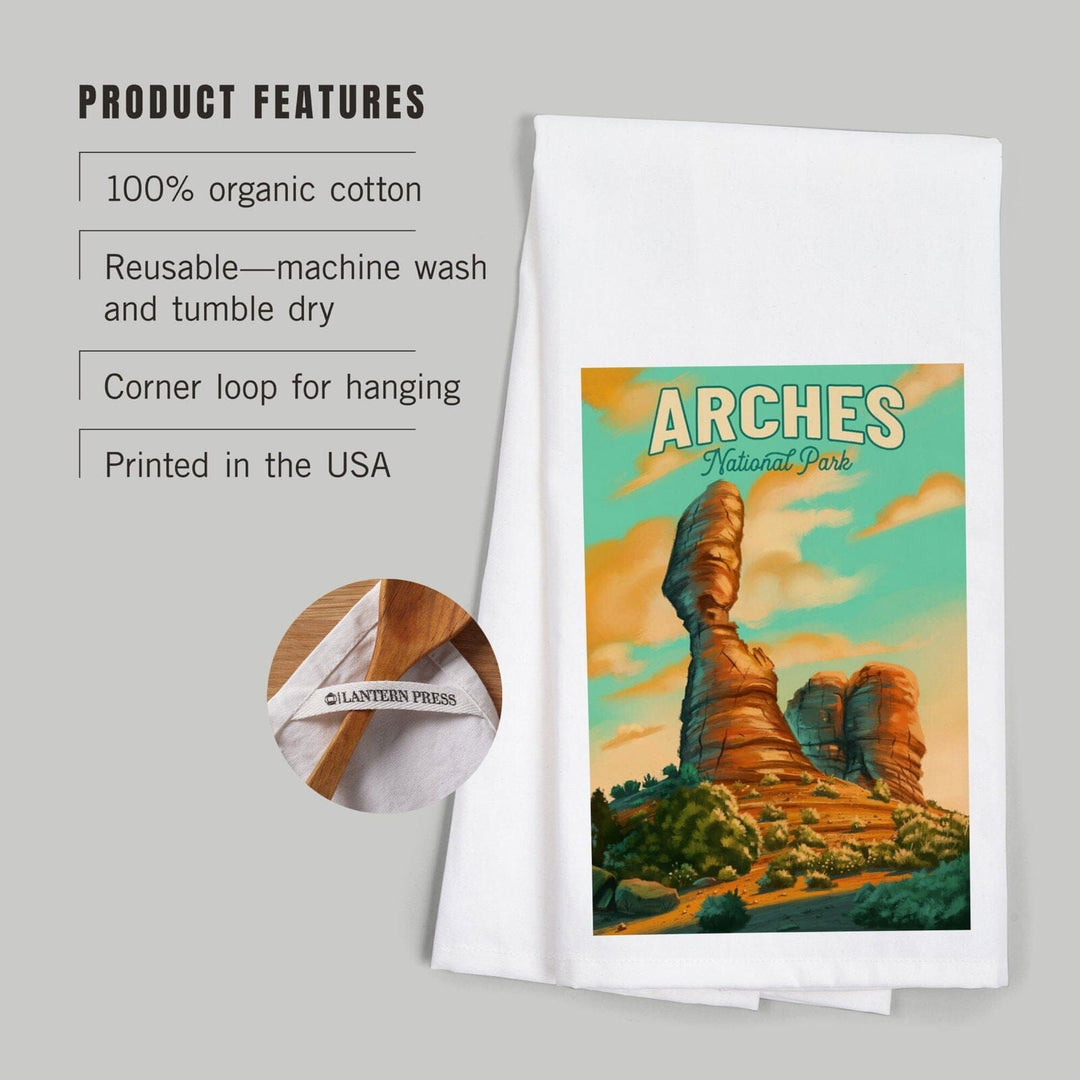 Arches National Park, Utah, Oil Painting, Organic Cotton Kitchen Tea Towels Kitchen Lantern Press 