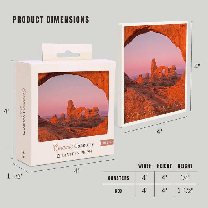 Arches National Park, Utah, Pink Sky, Lantern Press Photography, Coaster Set Coasters Lantern Press 