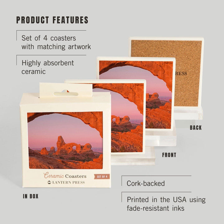 Arches National Park, Utah, Pink Sky, Lantern Press Photography, Coaster Set Coasters Lantern Press 