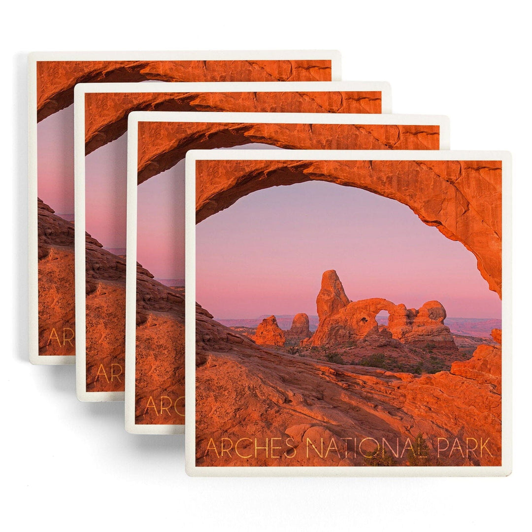 Arches National Park, Utah, Pink Sky, Lantern Press Photography, Coaster Set Coasters Lantern Press 