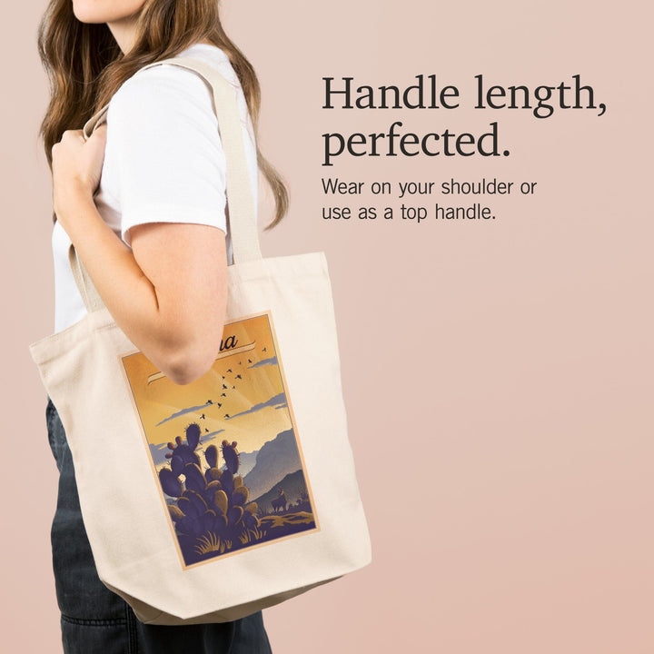 Arizona, Cactus and Desert Scene, Lithograph, Tote Bag Totes Lantern Press 