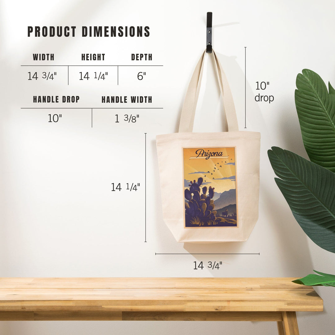 Arizona, Cactus and Desert Scene, Lithograph, Tote Bag Totes Lantern Press 